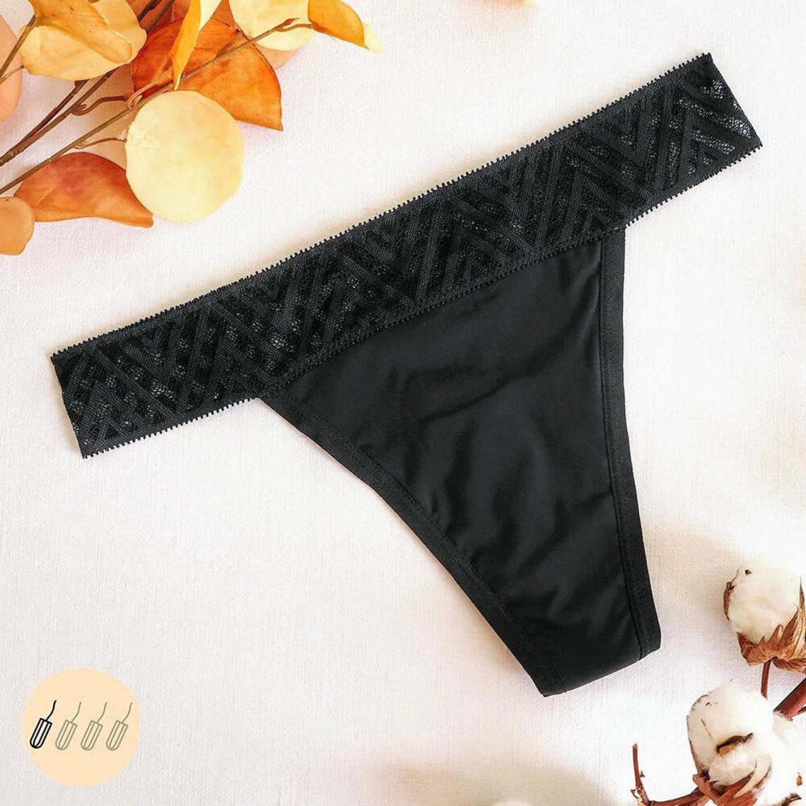 JULIA String Menstruel Mit Spitze Schwarz Period Etsy