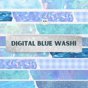 Adesivo de fita Washi digital azul Clipart, PNGs de washi azul, Adesivos de washi azul para planejador digital | Decorações de planejador digital