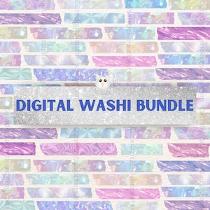 Digitale washi-tapesticker, downloadbare png-bundel, holografische washi-bundel, set washistickers, digitale planner-washi, iriserend, girly