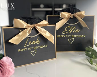 Personalised Birthday Gift Bag - 18th Birthday Gift Bag - 21st Birthday Gift Bag - Thank You Bags - 13th Birthday Bag - Bridesmaid Bag BLACK