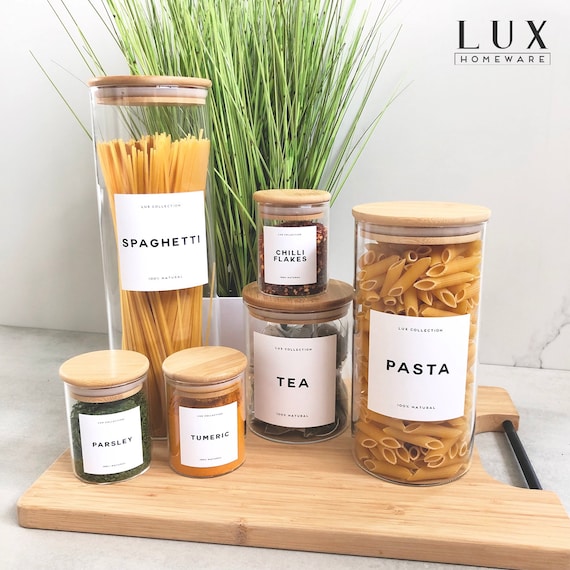 Reusable Bamboo Lid Glass Storage Jars Personalised Waterproof White Label  Kitchen Storage Pantry Containers Herbs Spices Food Jars Labelled -   Canada