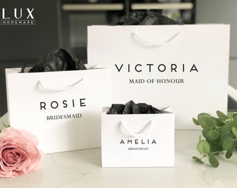 Personalised gift bags with ribbon for Bridesmaids, Birthdays, Weddings, Mother of the Bride, Maid of Honour, Groom, Best Man, Rope Handles