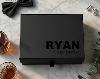 Personalised Groomsmen Proposal Box, Best Man Gift Box, Groom Gift Box, Luxury Black Magnetic Wedding Gift Box, Groomsman Proposal