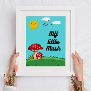 Mushroom digital print, Mushroom print for kid&#39;s room, Mushroom nursery digital print