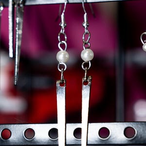 Repurposed Silverware Earrings | Handmade Fork Tine Dangles with Faux Pearl