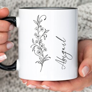 Customizable Birth Month Flower Mug, Personalized Mug Gift for Her, Mom Gift, Custom Christmas Gift Floral Mug, Birth Flower