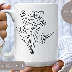 Custom Birth Month Flower Mug | Birth Month Flower Name Mug | Personalized Birthday | Gift Customizable Mug | Bridesmaid Mug