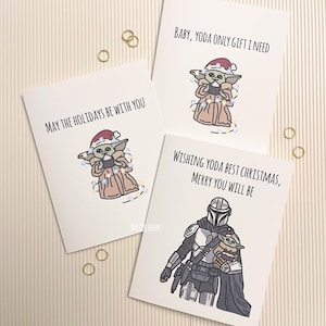 BUNDLE - Carte de Noël Mando | Carte de Noël mignonne | Carte de vœux mignonne | Carte de vœux Kawaii | Cartes de vœux Mando
