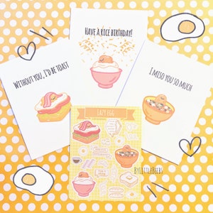 BUNDLE - Cartes de voeux + Stickers oeuf | Jolie carte d'anniversaire | Carte de voeux mignonne | Carte de voeux kawaii | Tu me manques carte | Stickers oeufs