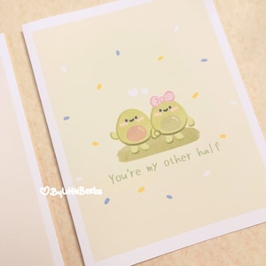 Carte couples avocat | Carte de couples mignons | Carte de vœux mignonne | Carte de vœux Kawaii | Cadeau de couple mignon | Jeux de mots alimentaires mignons Cartes de vœux