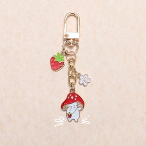 Strawberry Mushroom Keychain | Kawaii keychain | Cute accessories | Cute red mushroom | Cottagecore keychain