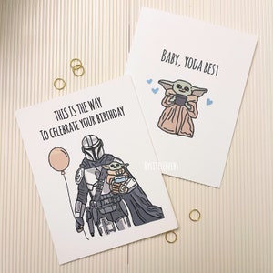 BUNDLE - Cartes de vœux Mando | Carte d’anniversaire mignonne | Carte de vœux mignonne | Carte de vœux Kawaii | Carte d’anniversaire Mando | Bébé Yo Da Best