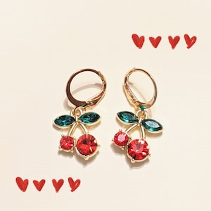 CZ Cherry Huggies (small hoops) | Kawaii earrings | Cute accessories | Fruit earrings