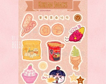 Waterproof Korean Snacks Sticker Sheet | Foodie Stickers | Kawaii stickers | Cute stationery