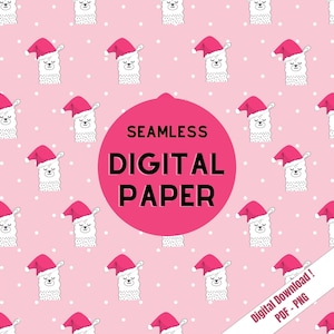 Llama Christmas Digital Paper, Seamless Christmas Patter, Pink Llama Pattern Seamless