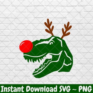 Reindeer Dinosaur Christmas Svg Png, Christmas Dinosaur Svg Png, Reindeer Dino Cut File, Kids Christmas Dino Graphic, Rudolph Dino Svg Png