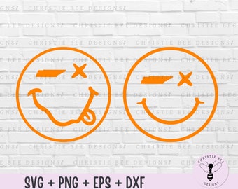 May include: Two orange smiley faces with a Tennessee state outline and an X over one eye. The text "Christie Bee Designs" is repeated around the edges of the image.