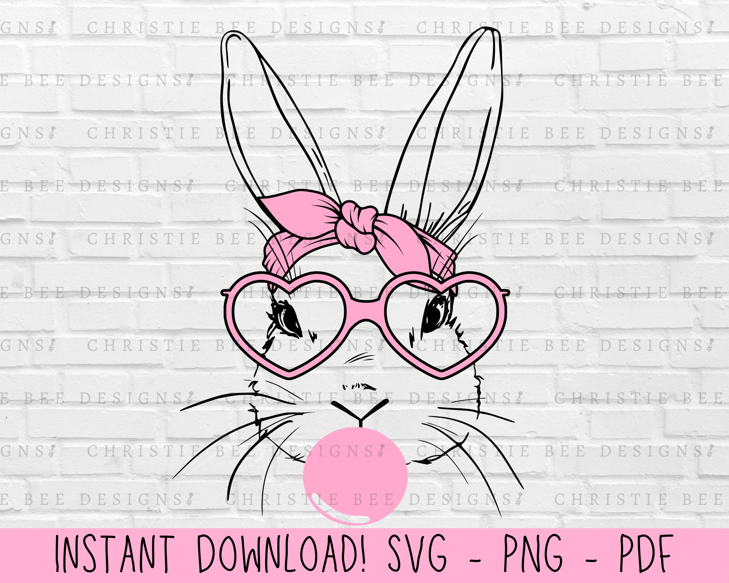 Cute Easter Bunny With Bandana and Heart Glasses Svg Png