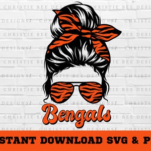 Bengals Messy Bun Svg Png, Femmes Bengals Svg Png, Filles Bengals Svg Png, Femmes Superbowl Svg png, Messy Bun Mom Bengals Svg png