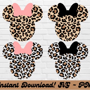 Leopard Minnie Ears PNG Bundle, Leopard Minnie Ears SVG Bundle, Leopard Mouse Ears Shirt PNG, Leopard Mickey Ears with Bow svg, Cheetah Png