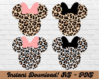 Leopard Minnie Ears PNG Bundle, Leopard Minnie Ears SVG Bundle, Leopard Mouse Ears Shirt PNG, Leopard Mickey Ears with Bow svg, Cheetah Png