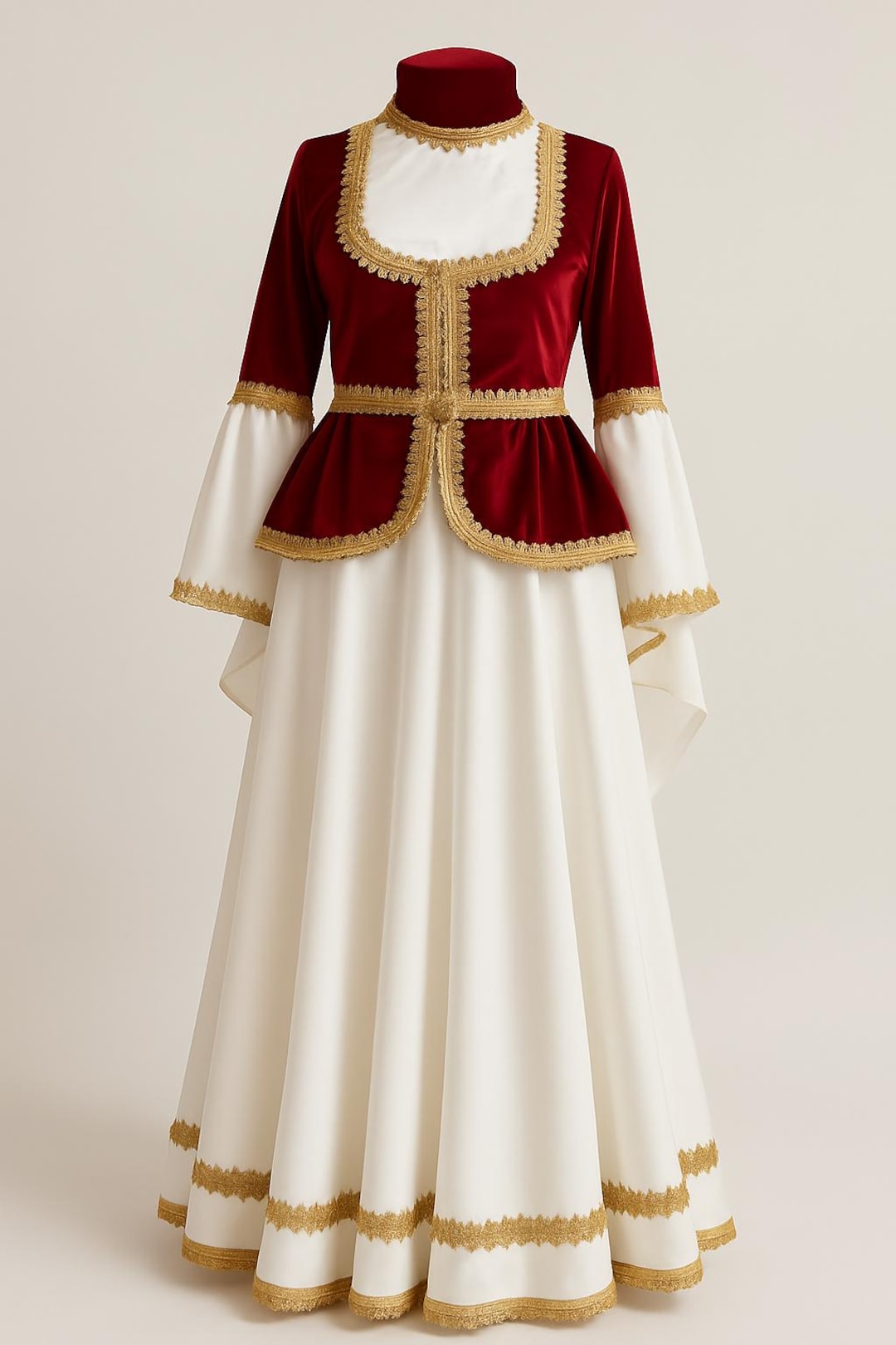 Traje de danza azerí hecho a mano: blusa de terciopelo, falda