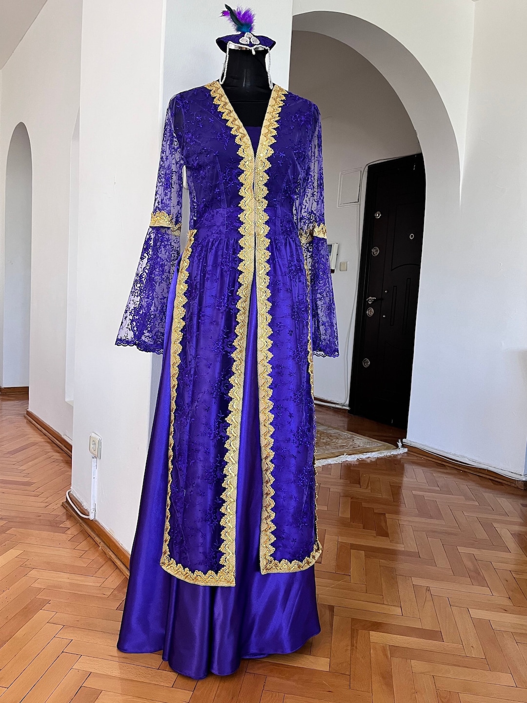 Handcrafted Persian Dance Costume: 4-piece Satin Lace Ensemble