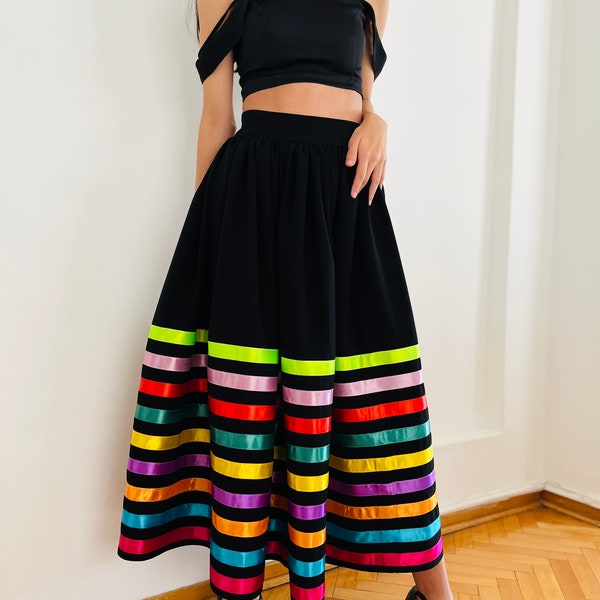 Traditional folk Skirt , handmade skirt , persian style skirt , maxi skirt , clorful skirt, gift for mother day ,colorful Ribbon skirt