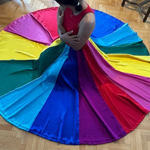Rainbow Satin Whirling Skirt: Handmade Sufi Sema Dance Skirt