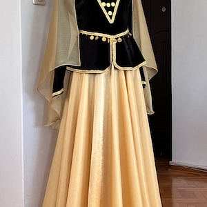 Handmade Azeri Dance Costume: Embroidered Velvet, Long Skirt