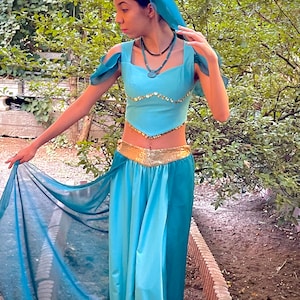 Princess Jasmine Costume: Handmade Silk Halloween Outfit with Tiara & Necklace