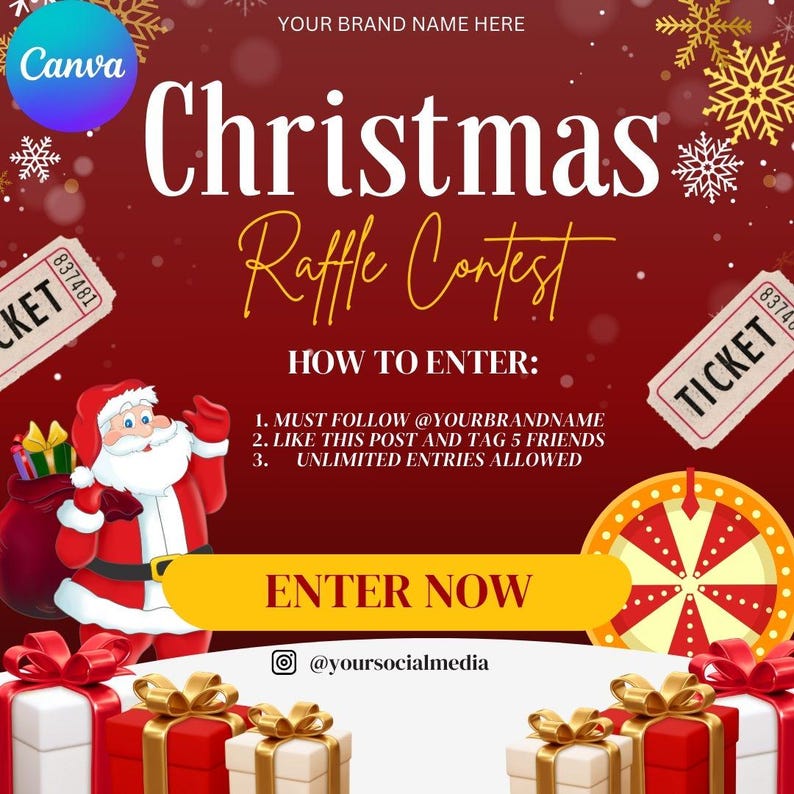 Design Santa Raffle Christmas Raffle Flyer, Christmas Flyer, Giveaway Flyer, Social Media ...