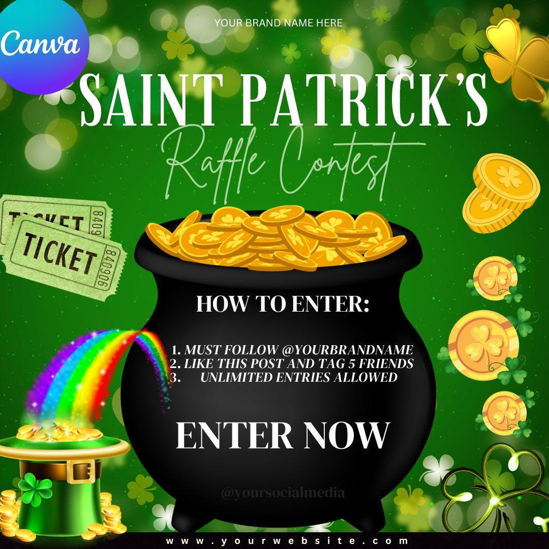 St. Patrick's Raffle Flyer, DIY Flyer Template Design, Raffle Ticket ...