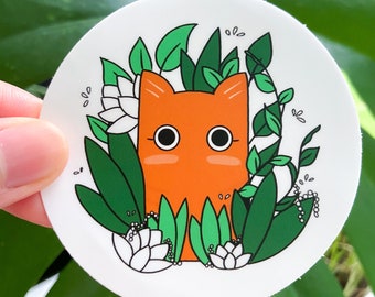 Orange Cat Plant Sticker | Plant Sticker | Cat Waterproof Sticker| Waterbottle Sticker| Laptop Sticker| Weatherproof Sticker
