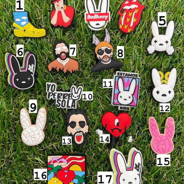 Bad Bunny crocs Charms,  Shoe decorations, crocs Charms