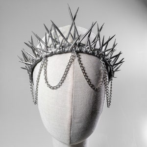 Silver Chain Spiked Crown, Chain and Thorns Grunge Headpiece, Distressed Silver, Punk Crown