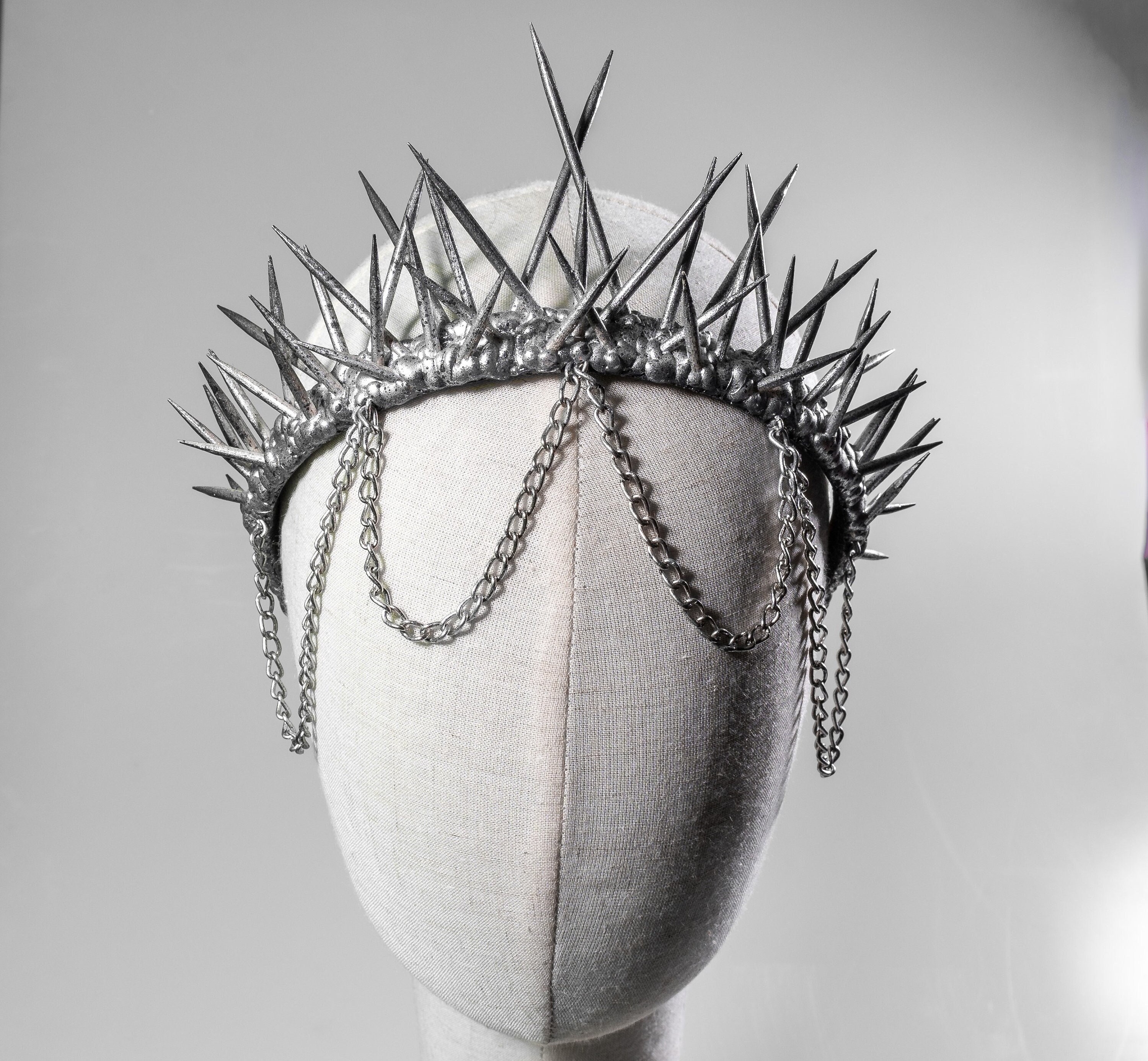 Silver Chain Spiked Crown, Chain and Thorns Grunge Headpiece