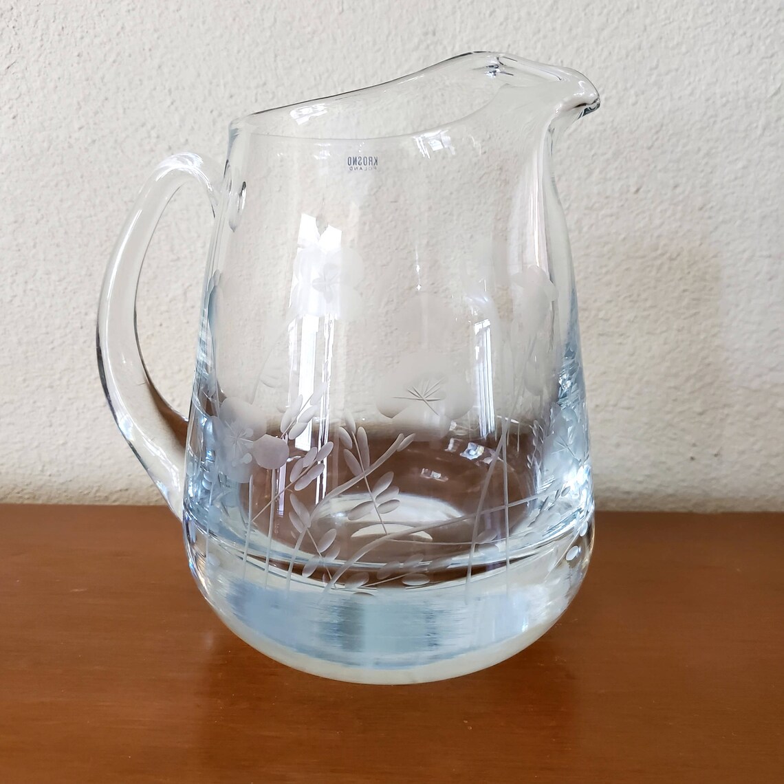 Krosno Poland Hand Blown Polished and Etched Crystal Pitcher Etsy
