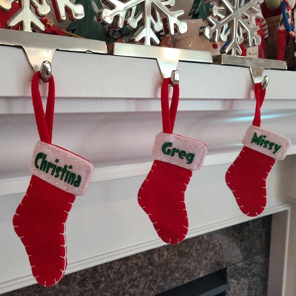 Custom Felt Mini Stockings - Place Settings/Hosting Gift - Vintage Look - Add Family Names - Pets - Bulk Order - Red and White