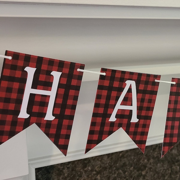 Plaid Happy Birthday Banner - Camping - Lumberjack - Flannel - Outdoors - Customize