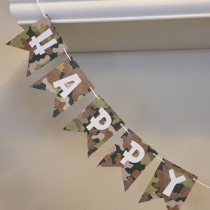 3 x 4 inch Camouflage/Camo Themed Happy Birthday Banner - Customize with Age/Name - Military Themed -