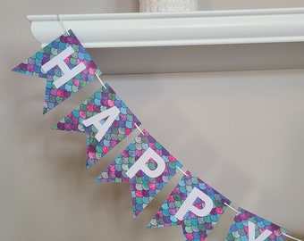 Mermaid Scale Birthday Banner, Custom Mermaid Party Banner, Under the Sea Birthday Decor, Personalized Mermaid Banner