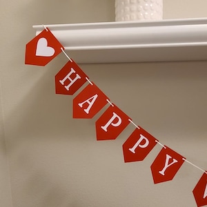 Mini Happy Valentine&#39;s Day Banner - Red & White - 2x3 inches - Love Banner - Customize