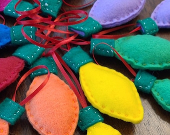 Set of 8 or more Handmade Felt Christmas Lights - Vintage-Inspired Ornaments - Tree Decor - Festive & Colorful