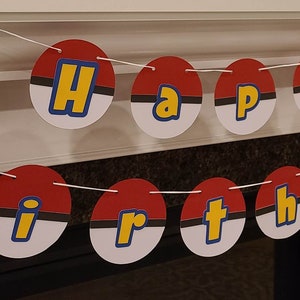 Cartoon Font Birthday Banner - Customize with Age & Name - Red, Yellow, Black, Blue - White - Anime