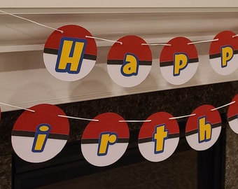Cartoon Font Birthday Banner - Customize with Age & Name - Red, Yellow, Black, Blue - White - Anime