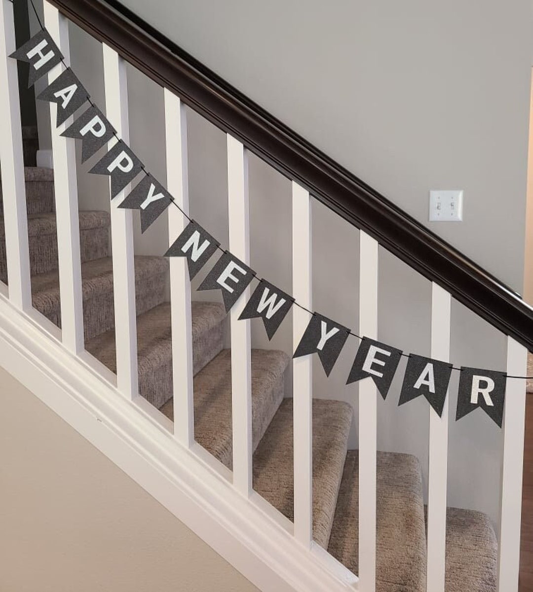 Happy New Year 2026 Glitter Banner - Black and Silver - 3"x4" - No Drop ...