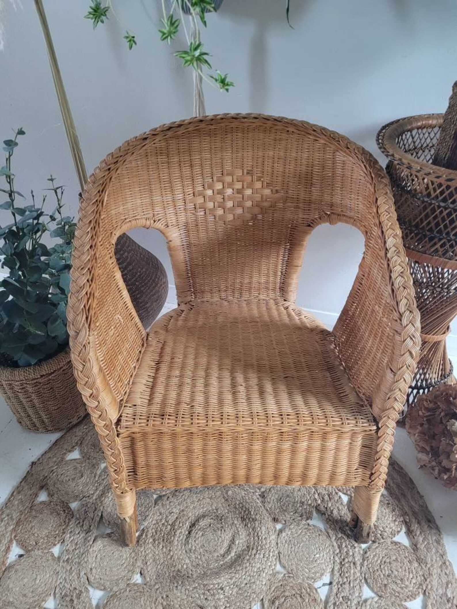 Vintage Bamboo Wicker Bedroom Chair Mid Century Tiki Retro Etsy UK