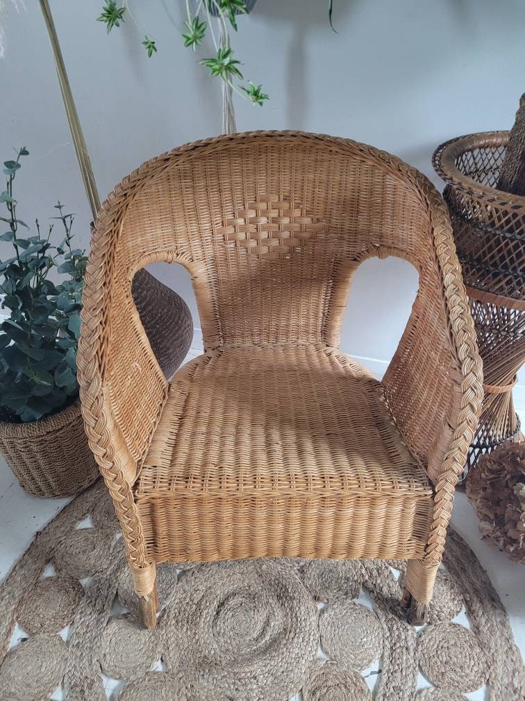 Vintage Bamboo Wicker Bedroom Chair Mid Century Tiki Retro Etsy UK