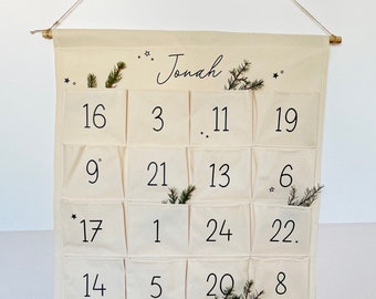 Adventskalender personalisiert, zum befüllen, mit Name, Adventskalender aus Stoff, Wandbehang